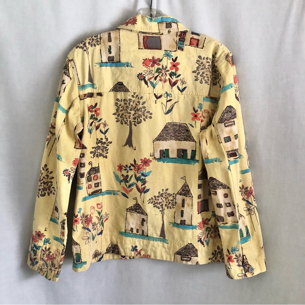 Chico's Design Denim Jacket Whimsical Floral House Print Size M/L - Picture 7 of 13